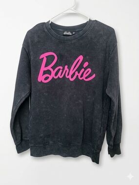 Official Barbie Script Logo Graphic Crewneck – Acid/Mineral Wash Charcoal